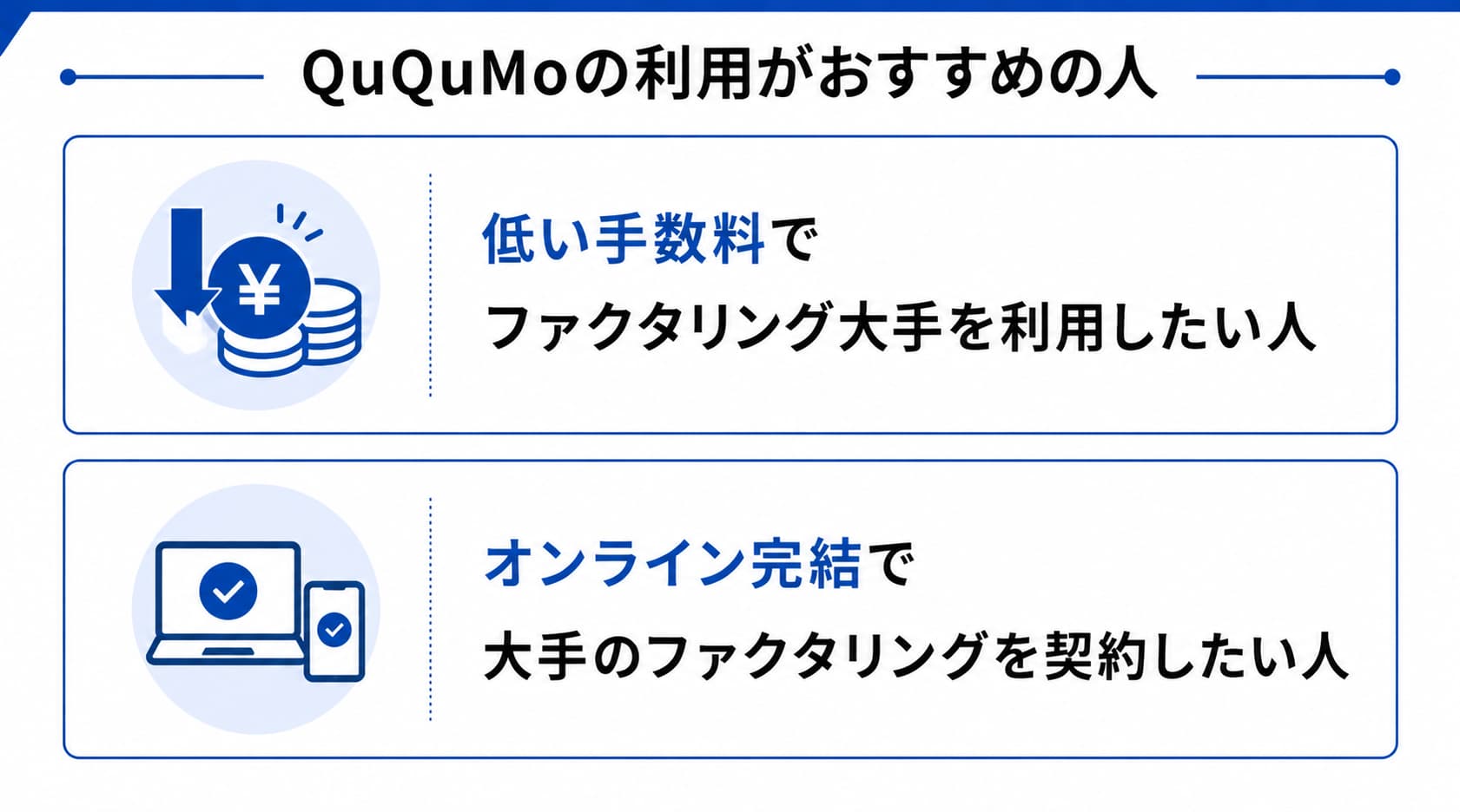 大手のファクタリング会社に関するQuQuMoの利用がおすすめの人