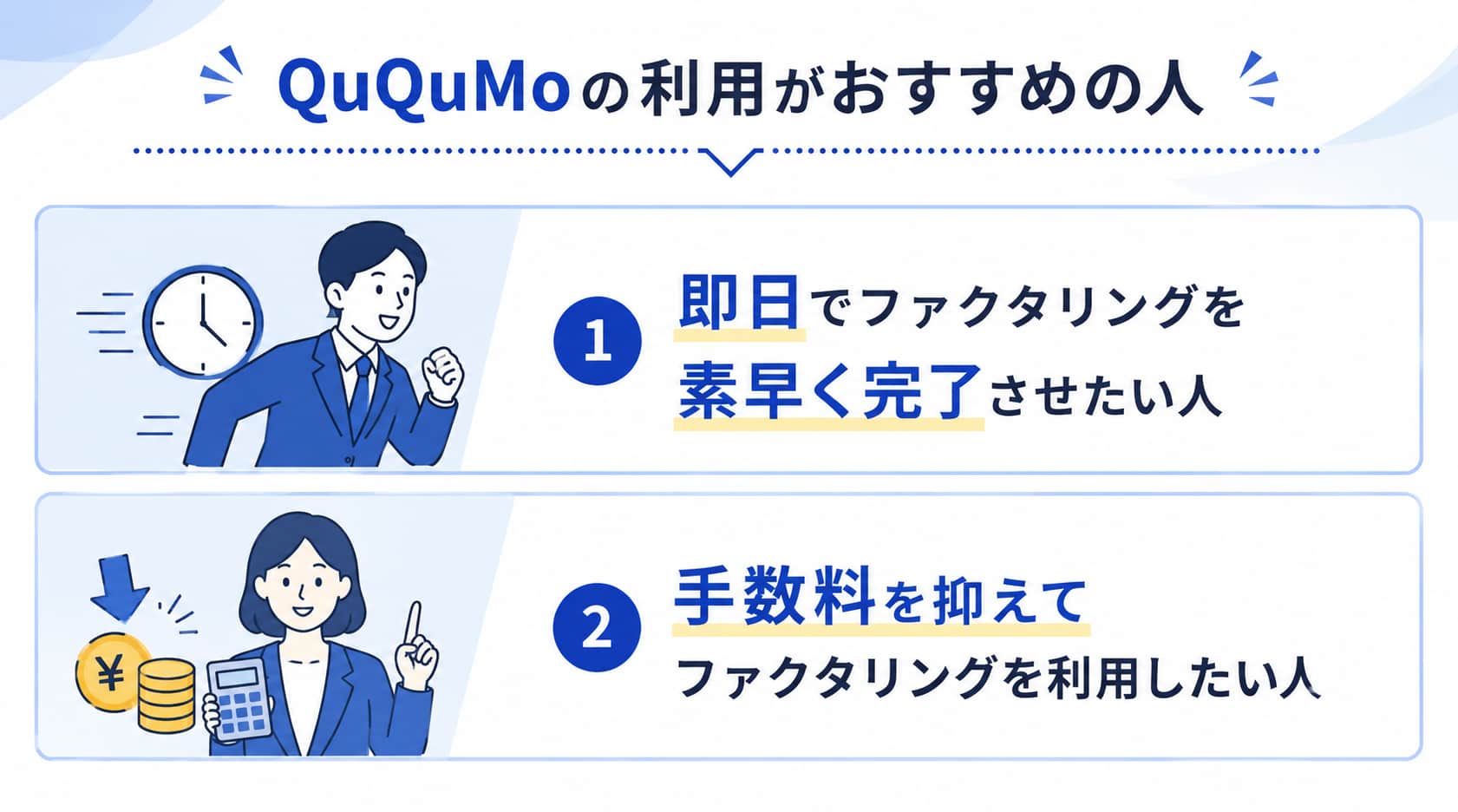 即日対応可能なファクタリングサービスに関するQuQuMoの利用がおすすめの人