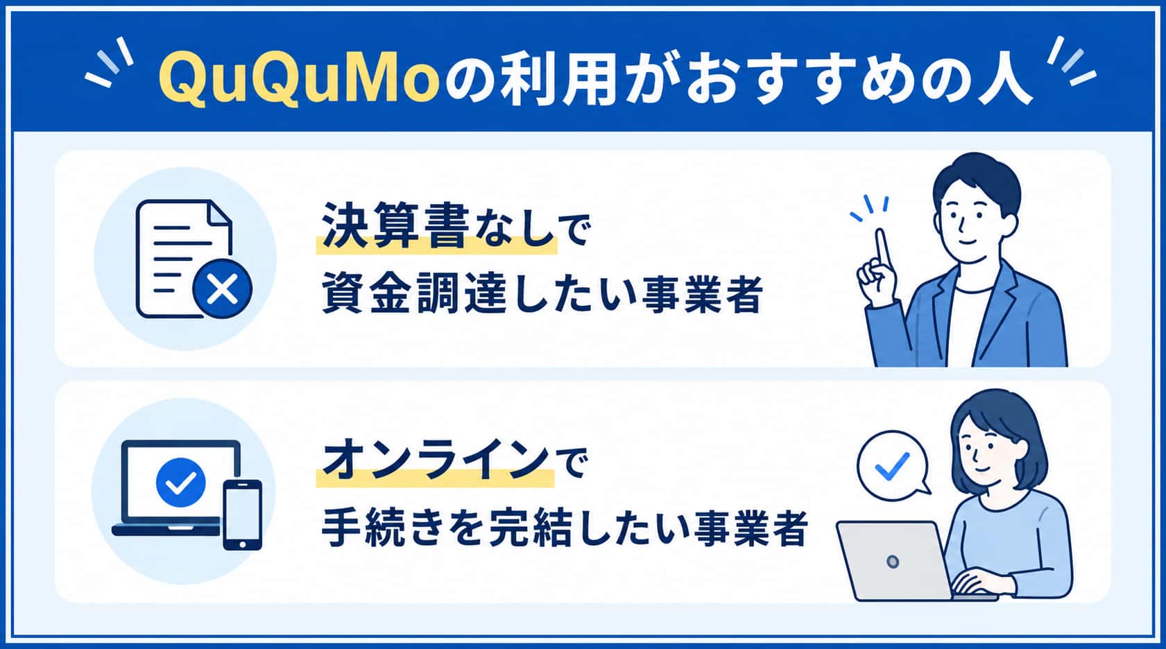 ファクタリング決算書不要におけるQuQuMoがおすすめの人
