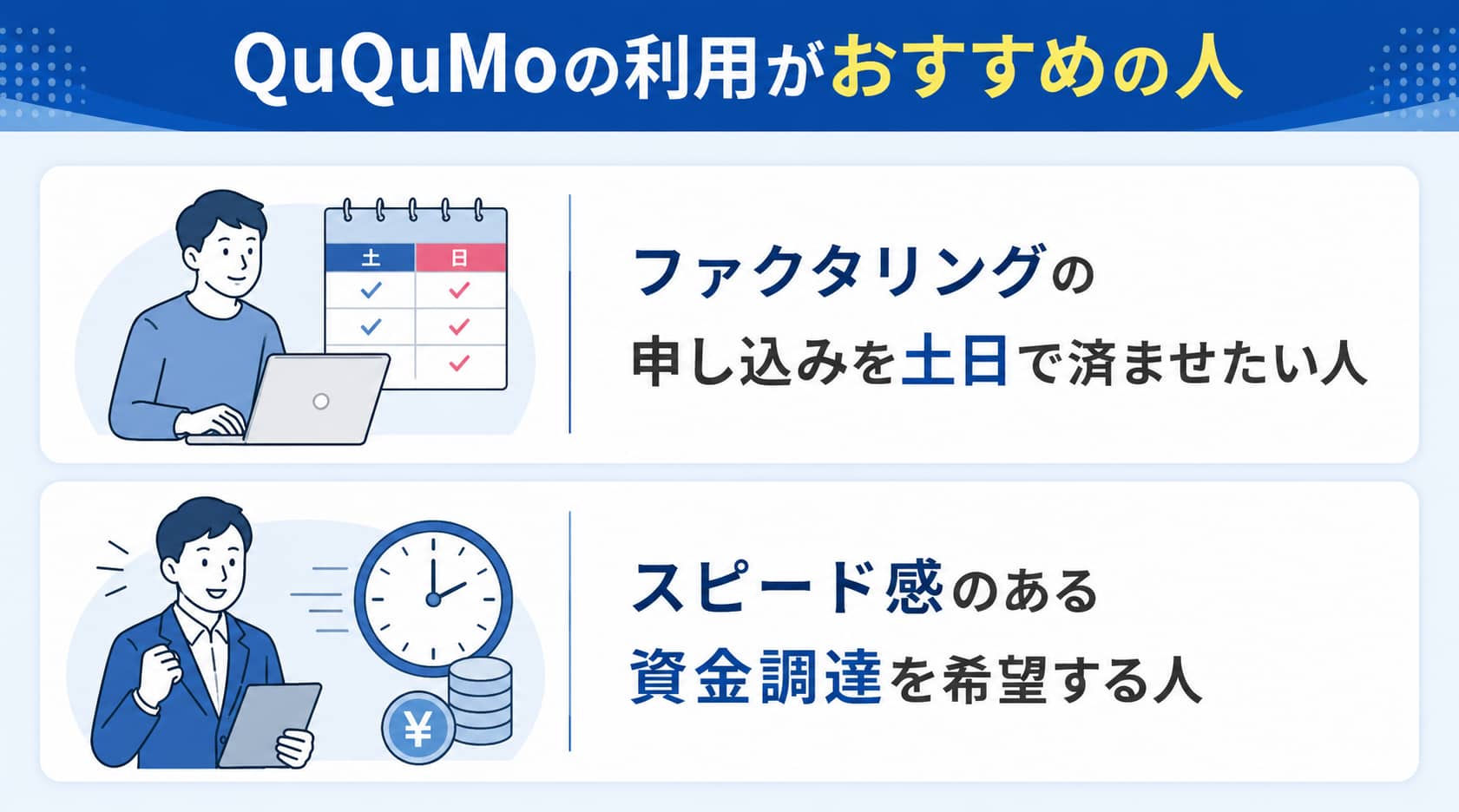 土日対応可能なファクタリングに関するQuQuMoの利用がおすすめの人
